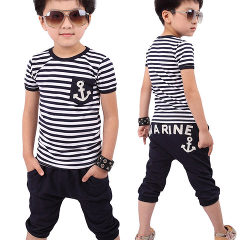 2-7 year Boys Navy Striped T-shirt And Pants Suits