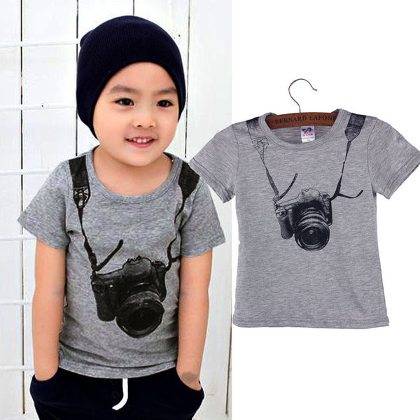 Summer Cotton baby t-shirts Boy Kids Camera Short Sleeve Cartoon Tops