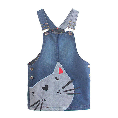 Girls Denim Straps Sundress Print Piece Dress