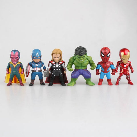 6Pcs/Set Superheroes Avengers PVC Action Figures Toys Hulk Thor Spiderman Iron Man  Captain America